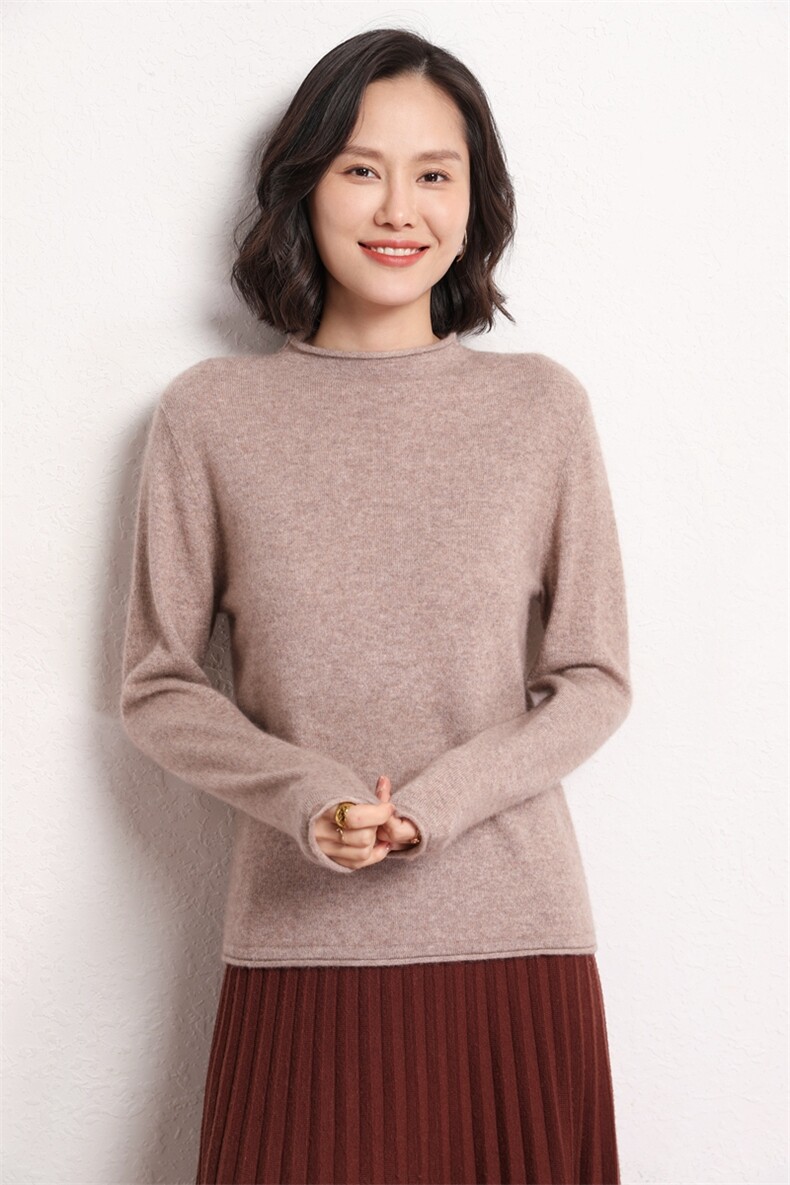 休闲/淑女山()2024年秋季长袖女士卷边领,女装羊毛衫,艾米娇羊绒