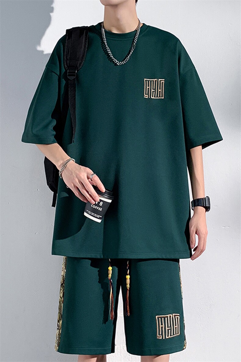 2024夏季新款光影墙大码菠萝格短袖T恤套装M-5XHQ23462-特P45,男装T恤,电商A022