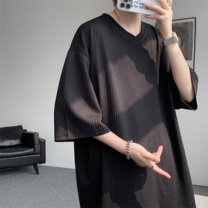 8XL-M短袖肌理感冰丝凉感T恤特大码鸡心领半袖纯色体恤DX1216/P28图片