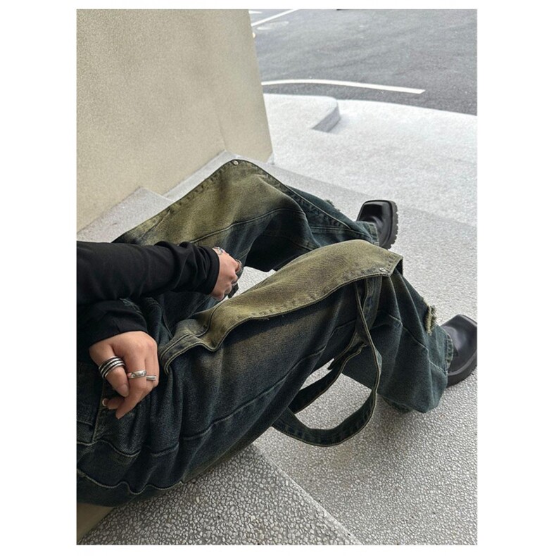 小众解构直筒阔腿裤美式高街vibe复古重工做旧牛仔裤子LK9011-P55,男装牛仔裤,星座1008