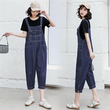 短袖牛仔背带裤套装女2023夏季新款女装韩版时尚休闲两件套套裤潮，女装套装/套裙，慧尚依恋