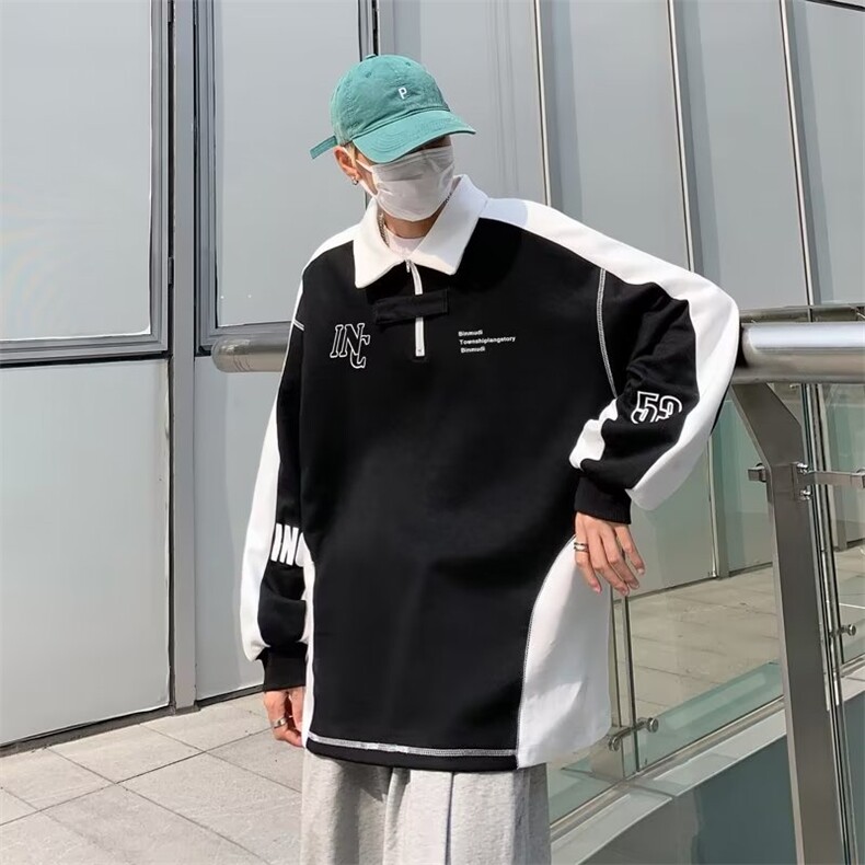 春秋拼色卫衣男套头美式潮牌运动日系复古无帽上衣WB143-P41图片