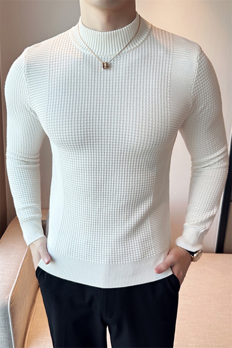 2024秋冬新款英伦修身暗花半高领毛衣针织打底衫男M39-p65,男装针织衫/毛衣,电商D303