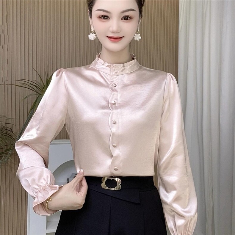2025木耳边缎面衬衫,女装衬衫,雪兔电商全品类