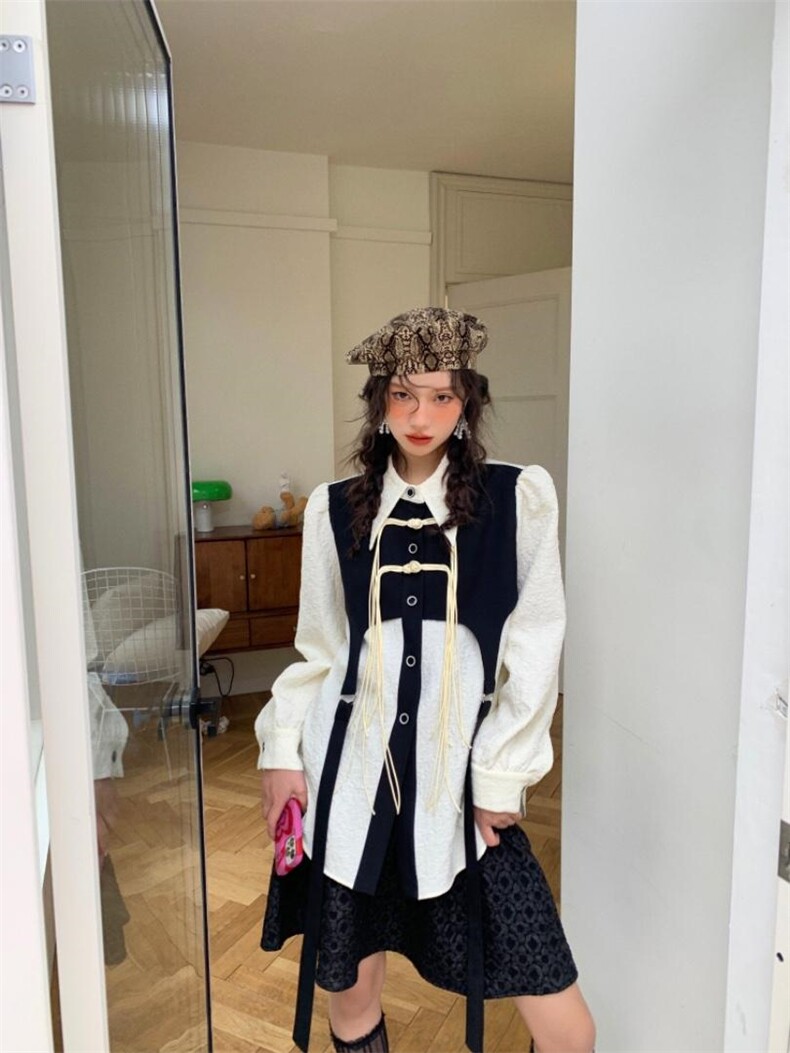 假两件拼接衬衫，女装衬衫，YOUER DENG