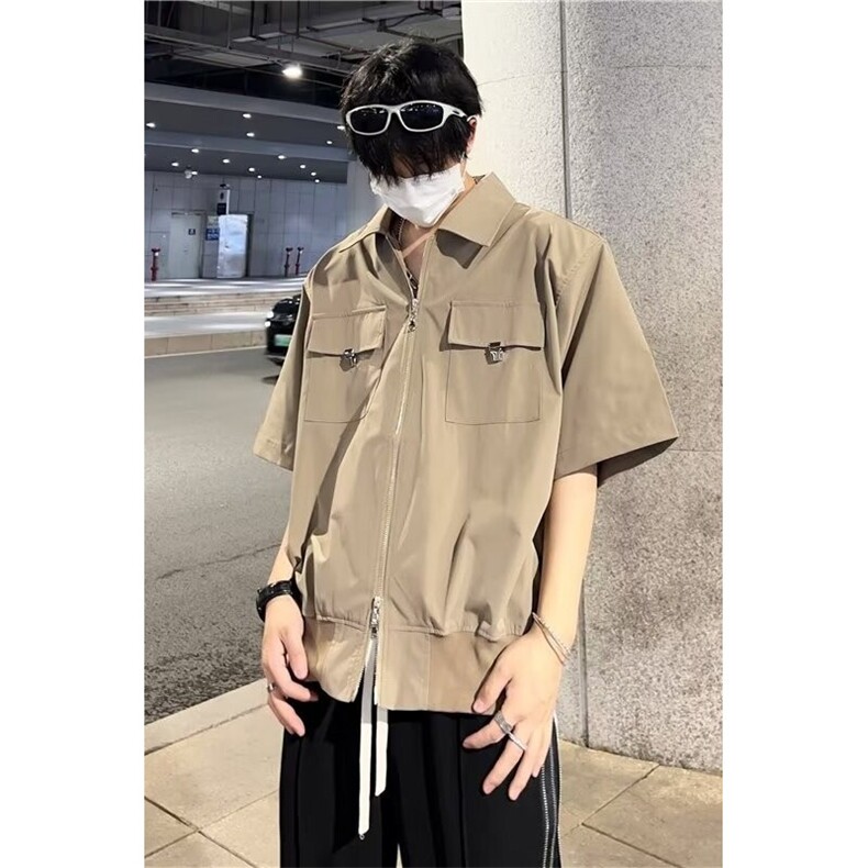 夏季高品量翻领短袖衬衫舒适宽松拉链口袋C778p42,男装衬衫,星座1013