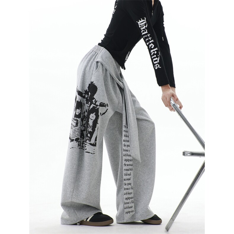 美式复古字母印花弯刀卫裤男女宽松嘻哈街舞阔腿休闲裤YZ8078-P50,男装休闲裤,星座509