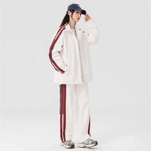 港风青少年情侣运动宽松拼接长袖夹克休闲裤套装TZ93 P90图片