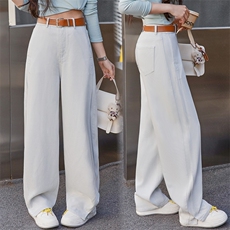 BAO款白灰色直筒牛仔裤女春秋季25新款今年流行小个子宽松阔腿裤，女装牛仔裤，美拉德工厂直营店