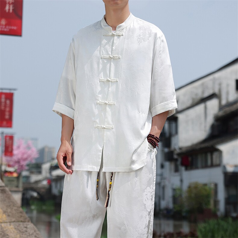 2025夏季新款风七分袖衬衫男立领大码盘扣上衣CS100-P55图片