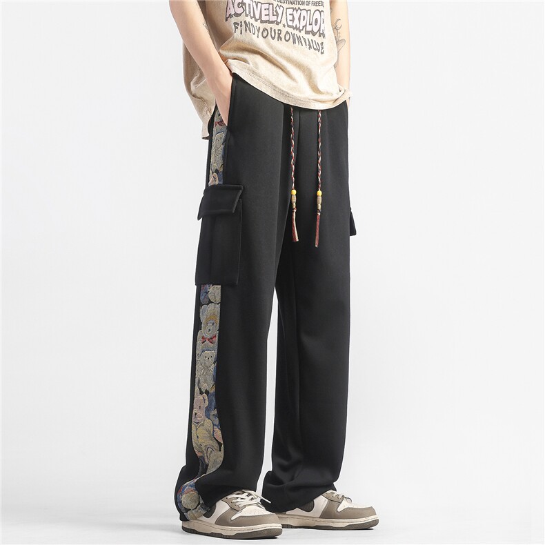 秋冬新款风拼接抽绳束脚裤运动裤男宽松直筒休闲裤K10058-P38，女装休闲裤，电商A099