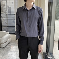 条纹衬衫男韩版潮流高级设计感日系港风免烫长袖休闲宽松衬衣，男装衬衫，星座506