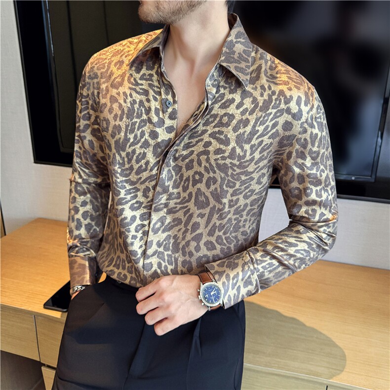贵族金色豹纹花衬衫男士2025新款秋季高级感印花衬衣长袖C991-P73,男装衬衫,电商A213