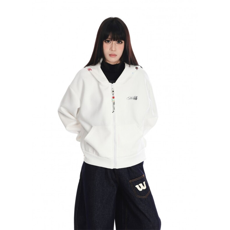 W10393-P53网图现货重磅美式开衫拉链休闲百搭卫衣外套潮牌,女装短外套,星座1608