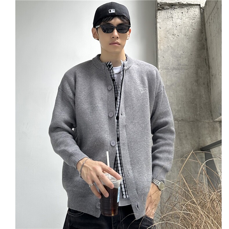 潮流拼接衬衣假两件开衫男2025新款秋冬季毛衣外套针织衫外搭,男装针织衫/毛衣,电商C307