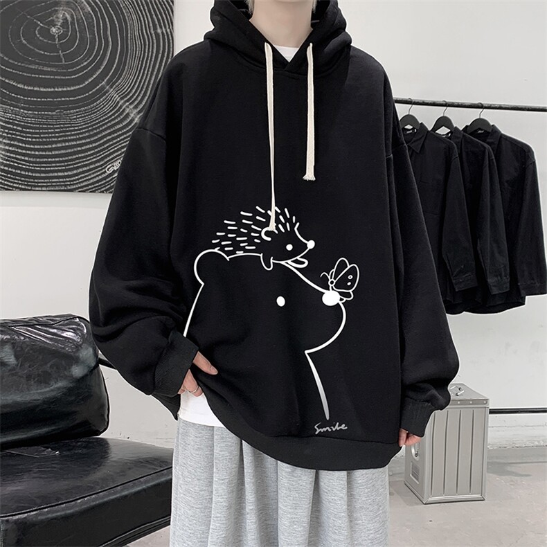 WY2166-P35加绒款-P40纯棉连帽卫衣男大码运动帽衫宽松薄外套男,男装卫衣,电商A040