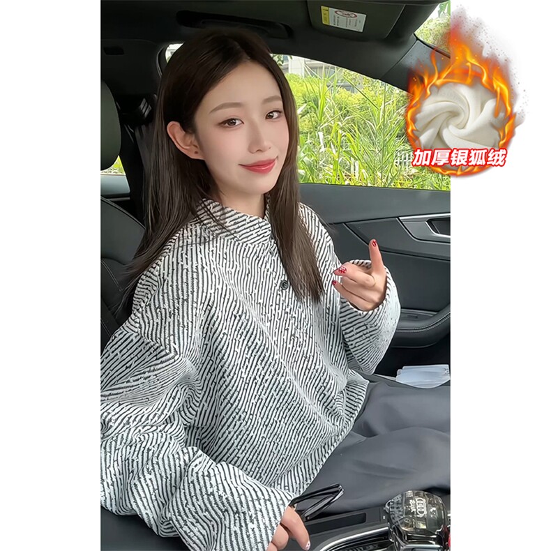 加绒加厚银狐绒470g高克重雪尼尔长袖T恤男T24538J加绒-特P35控68，男装T恤，电商A001