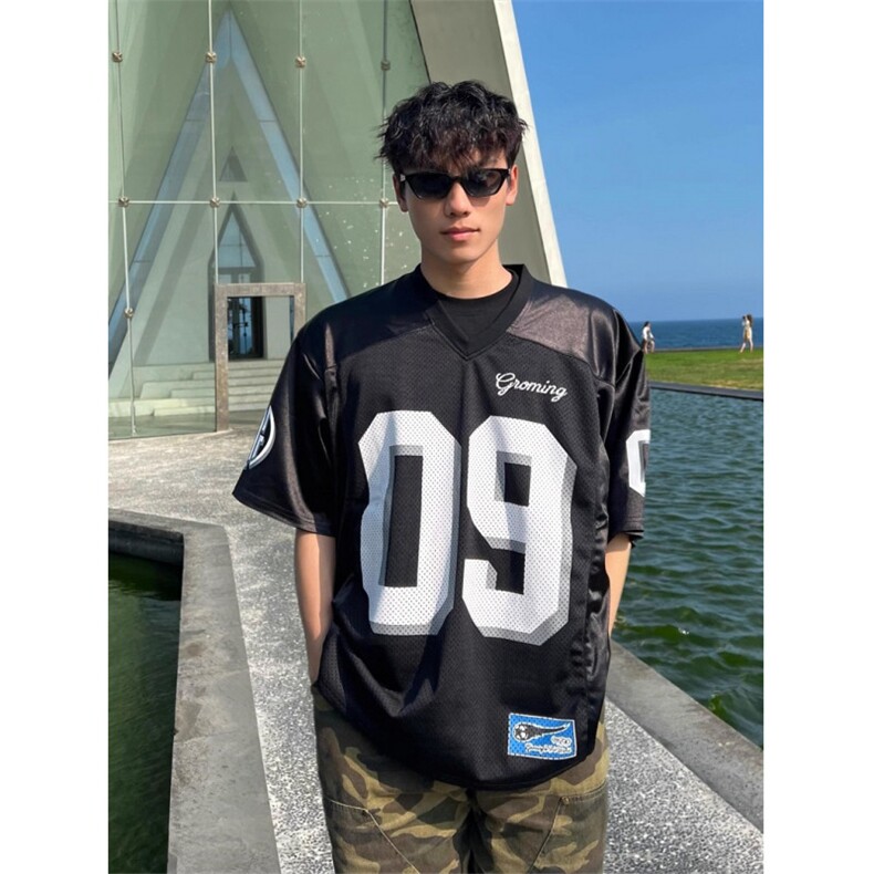 橄榄球服男生夏季时尚网眼短袖透气宽松运动T恤拼接上衣T214,男装T恤,星座1116A（原606A-3）