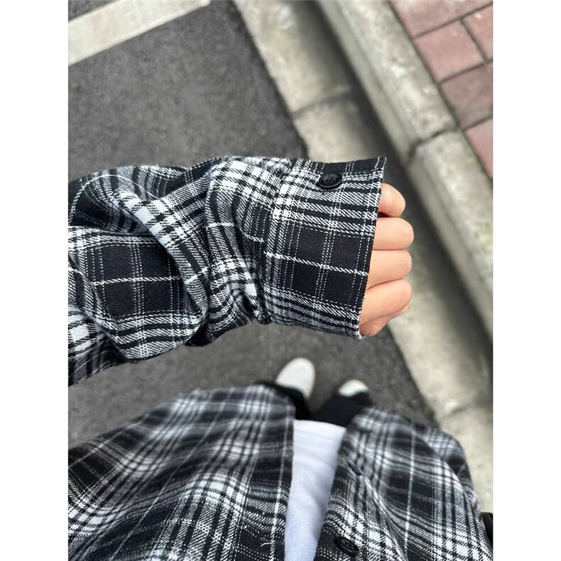 现货足春季穿搭长袖衬衣外搭开衫慵懒风格子衬衫CS322/P35,男装衬衫,星座205-3