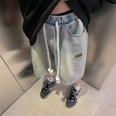 高街复古做旧蓝五分裤男女夏季设计感宽松阔腿牛仔短裤DA6604-P35，男装牛仔裤，星座208-5