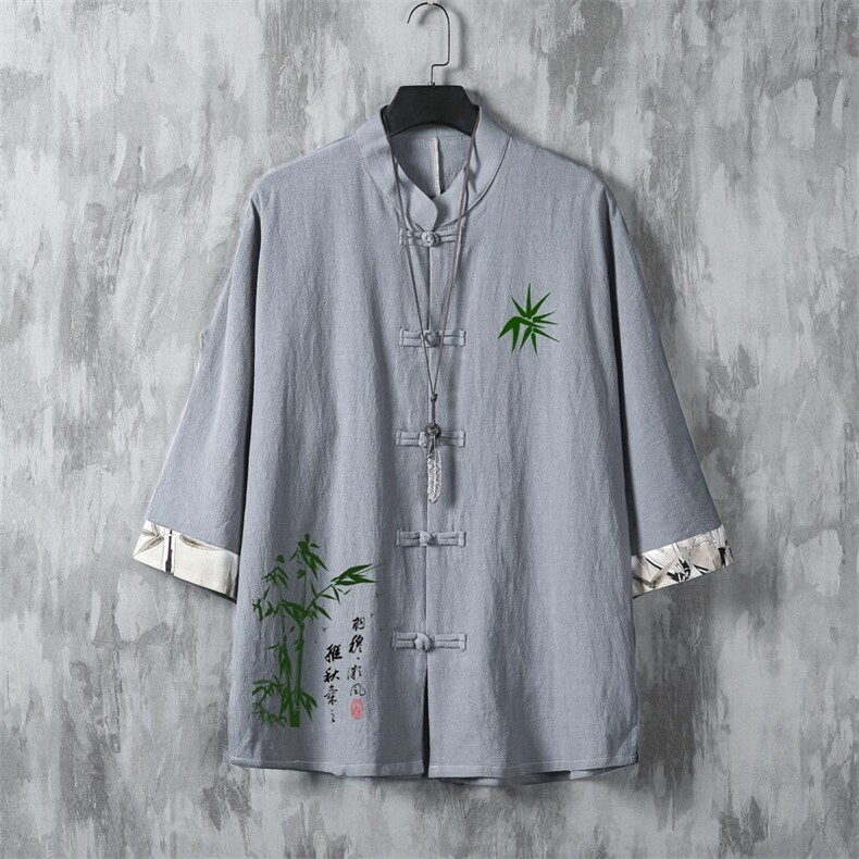 男士衬衫七分袖衬衣中袖印花立领唐装风XZ1512-241523-P35,男装衬衫,星座1512