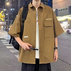 高级感工装衬衫男短袖夏半袖衬衣男青年港风宽松百搭上衣LS34P37，男装T恤，星座1013-5