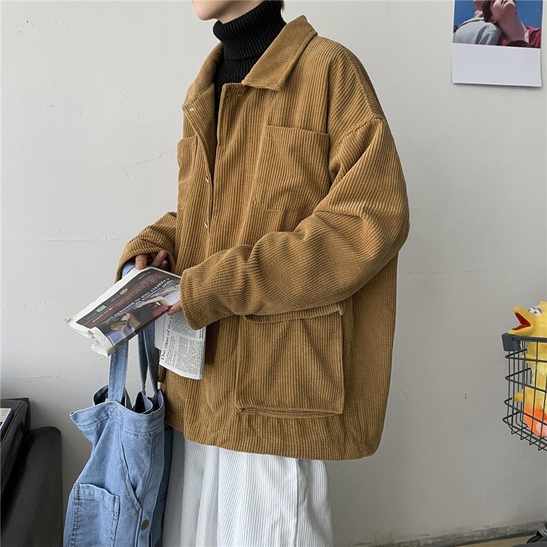 秋装港风男女复古灯芯绒夹克工装宽松休闲外套潮中性风H203/P70,男装夹克,电商A221A