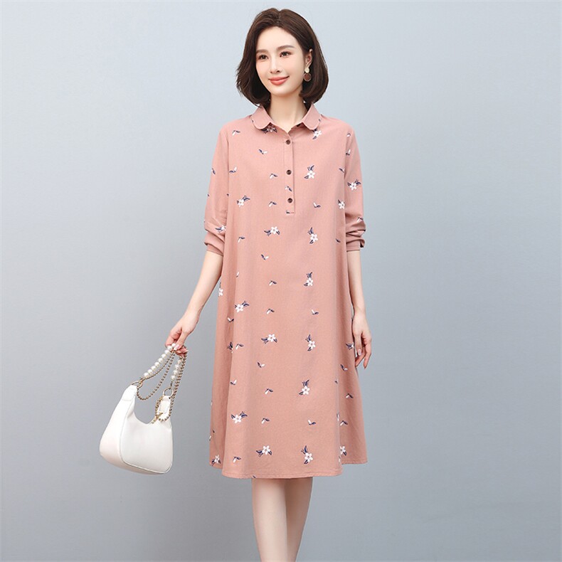 2025春秋季时尚简约大方气质优雅印花显瘦休闲连衣裙,女装连衣裙,独衣靓