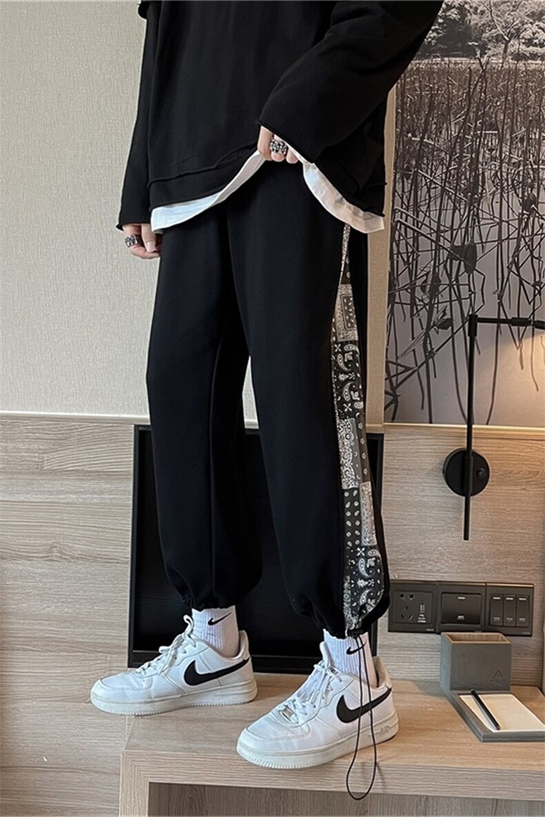 KZ5108-P45秋装新款情侣腰果花卫裤阔腿休闲运动抽绳束脚长裤控58图片