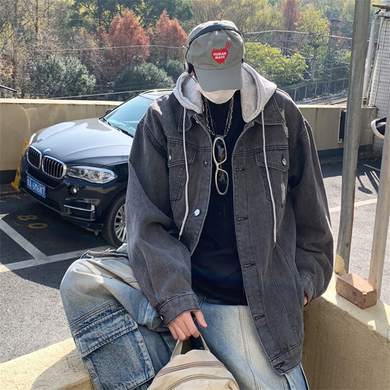 美式牛仔夹克男装秋季高街hiphop港风外套复古潮牌上衣JK556-P75图片