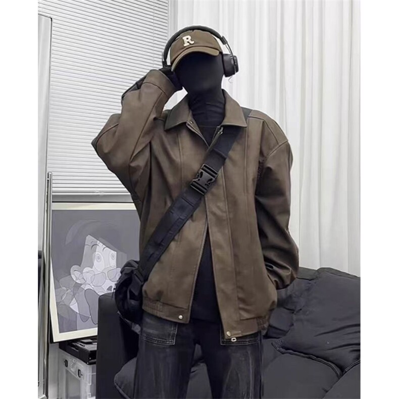 直播品质 磨砂PU皮夹克宽松复古纯色外套DY2407-特P80图片