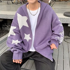 宽松型男开衫长袖印花青春流行新款毛衣休闲带帽M219P67，男装针织衫/毛衣，星座1116-2
