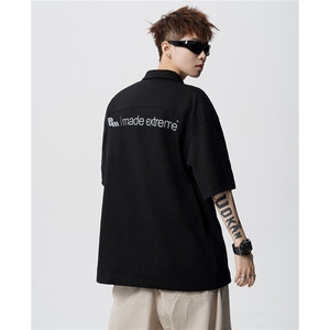 美式半拉链金属扣POLO衫男夏季高街翻领潮牌短袖情侣上衣D417 P48图片