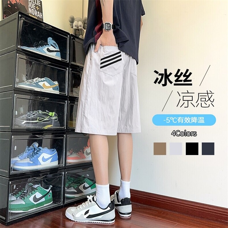 特批P20无差价25夏季港风百搭三条杠冰感冰丝顺滑五分裤男DK5846,男装休闲裤,电商A001-1