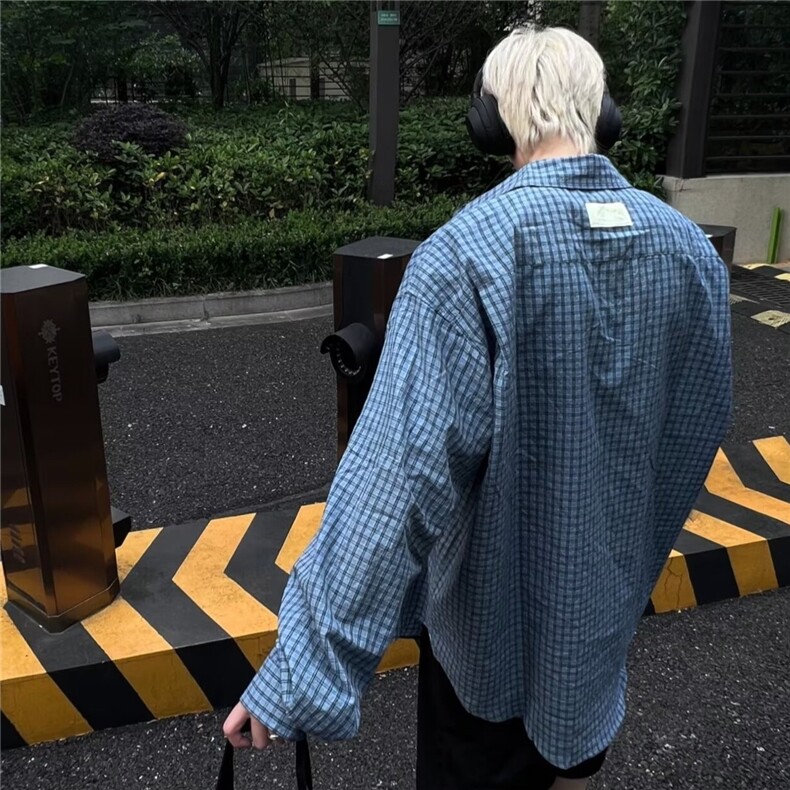 【有货】DY17-P45慵懒风格子衬衫男秋新品简约长袖外搭通勤小衫，男装衬衫，星座603-2