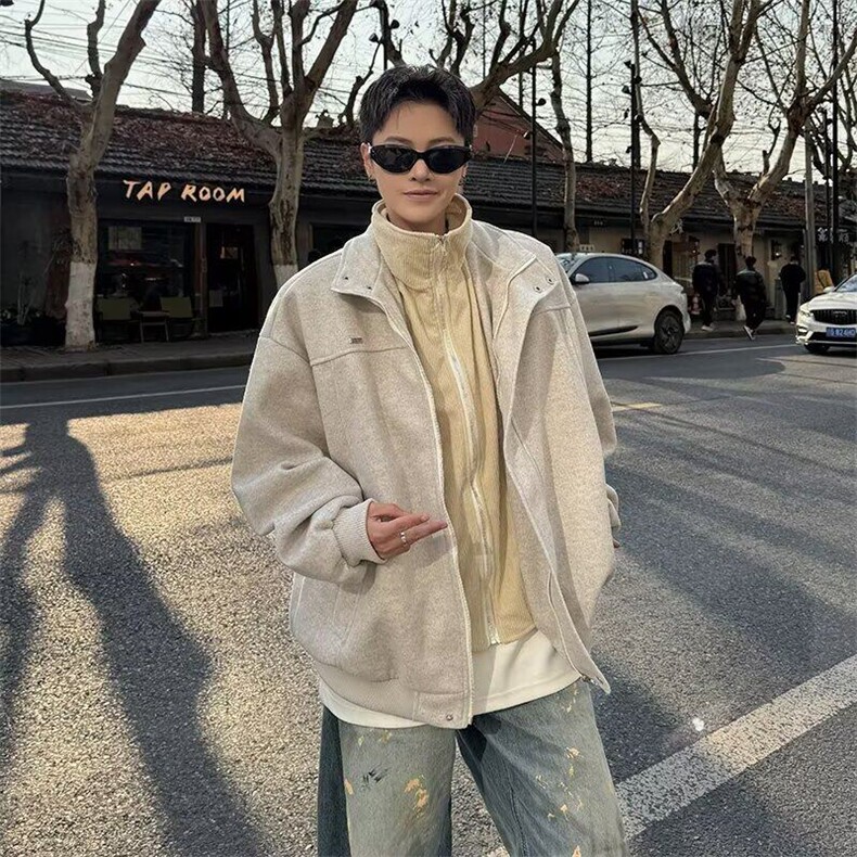 潮牌重磅假两件毛呢外套男款2025年冬季美式工装夹克上衣J646/P96,男装夹克,星座506