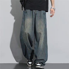 春秋季新款拼接弯刀牛仔裤直筒裤男宽松版-有现货G139-特批38，男装牛仔裤，星座910