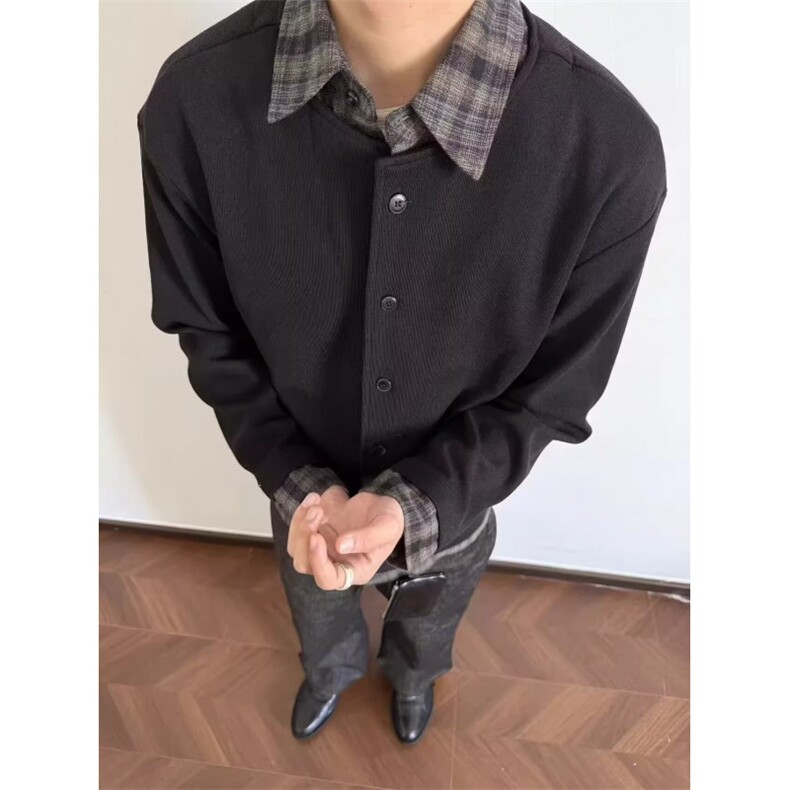 秋季假两件拼接翻领长袖衬衫男女针织开衫外套JK840-P68,男装衬衫,星座308B-2