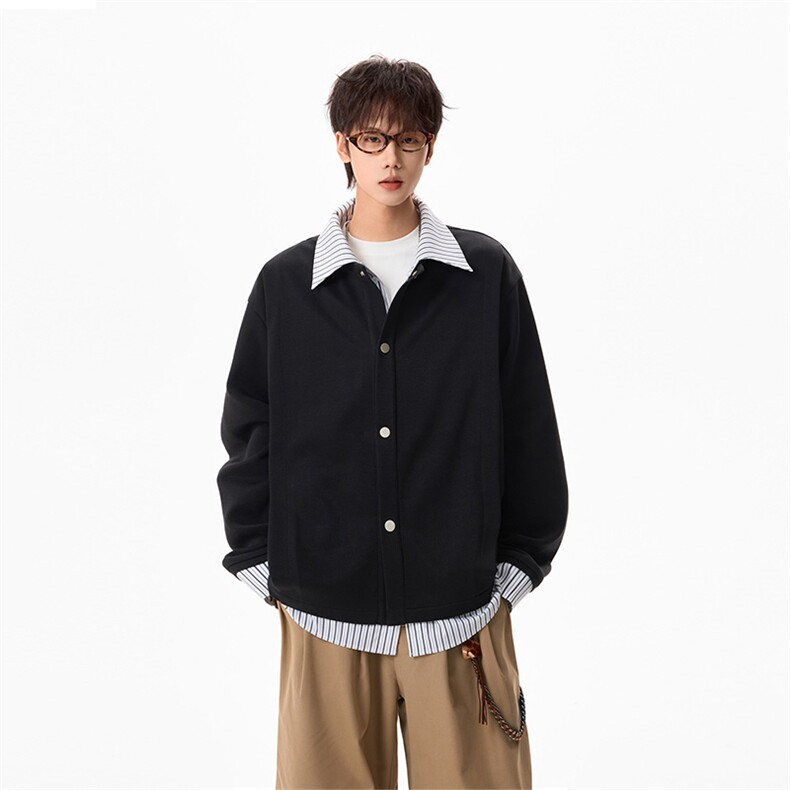 春季假两件拼接开衫卫衣条纹衬衫翻领外套男女 C61308-TP4589图片