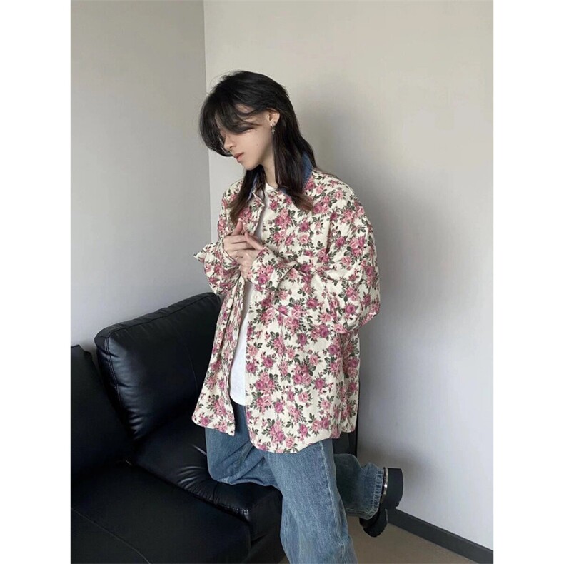 港风新中式复古春秋碎花衬衫长袖男秋季粉色衣服休闲外套,男装衬衫,星座1007（原301D）