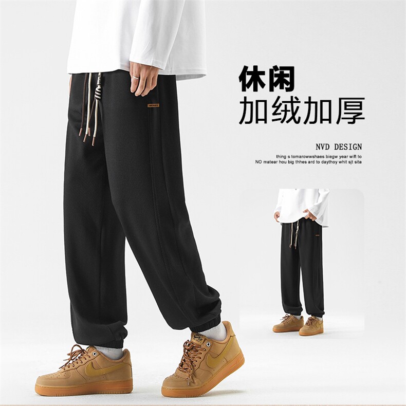 美式潮流加绒保暖束脚华夫格美式垂顺卫裤子K955-特批-32加绒-42图片