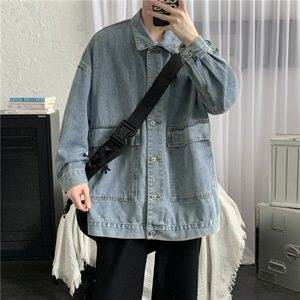 复古夹克男士烟灰色牛仔衣ins潮牌百搭褂子百搭潮流秋季外套图片