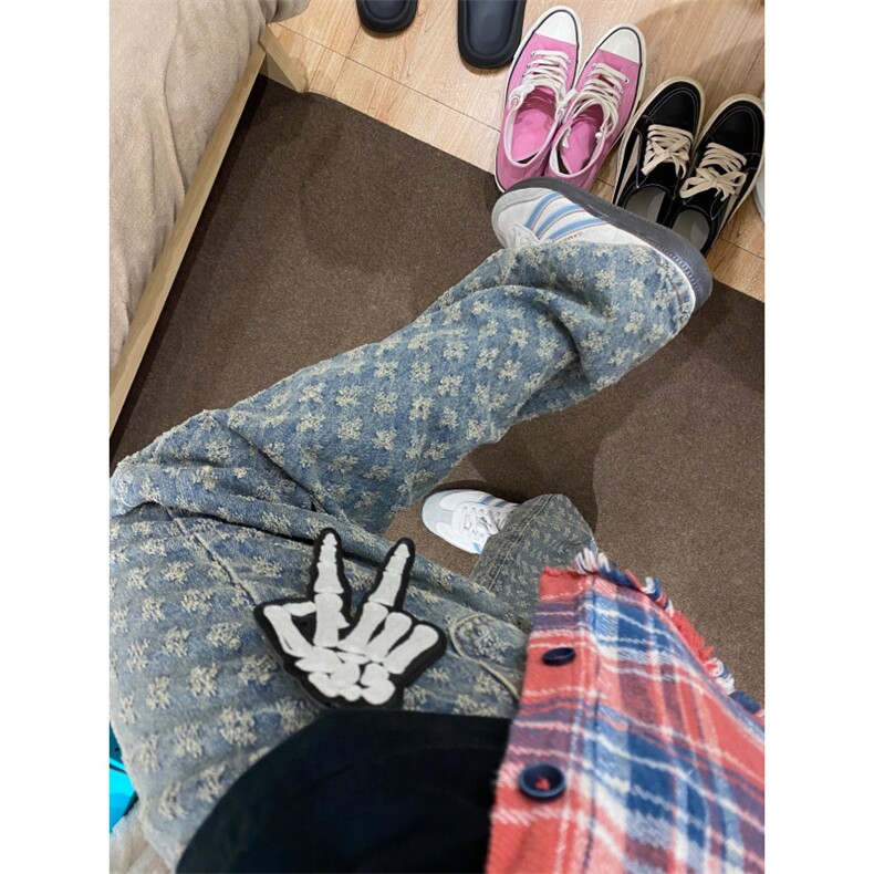 小碎花牛仔裤男款炸街痞帅美式直筒裤KZT63-P45图片