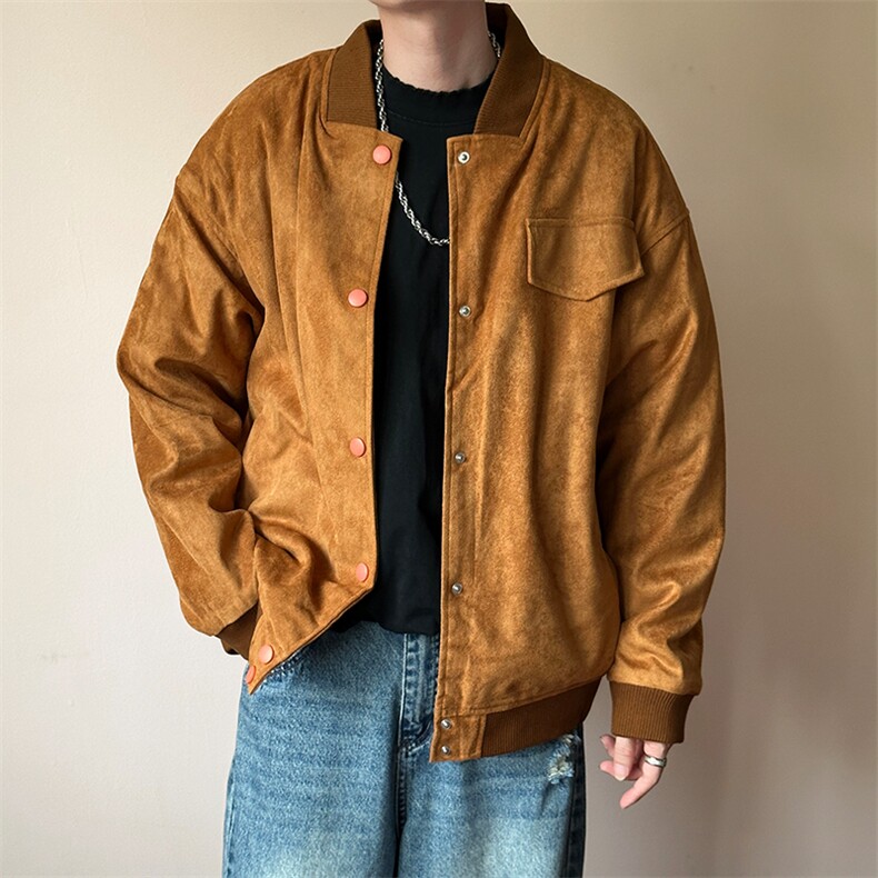 现货秋冬鹿皮绒夹克外套宽松休闲绣花棒球服男A351-AJ2595-P105,男装夹克,电商A351