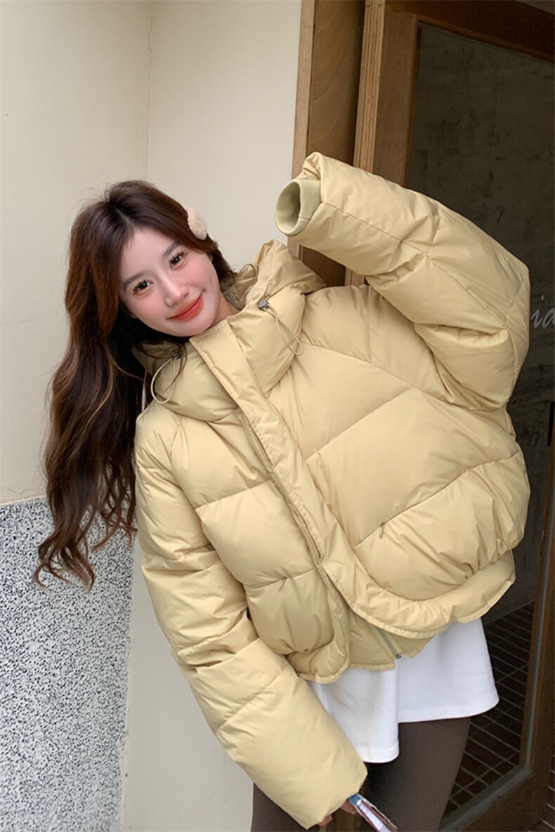 奶黄色羽绒服女冬季2025新款高级感韩系小个子流行短款面包服加厚,女装羽绒服,2D143