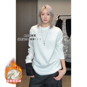 冬季银狐绒370g华棉拼接百搭宽松圆领长袖T恤男T50981J加绒-特P22图片