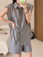 防晒套装女薄款欧洲站夏季2022新款欧货衬衫阔腿短裤两件，女装职业装，香丽迪1