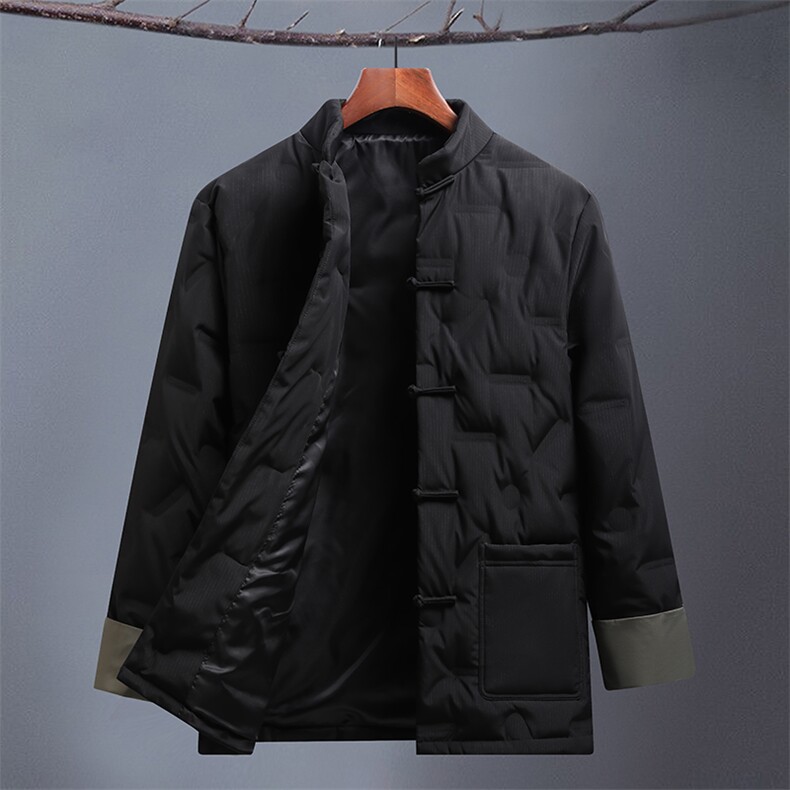 现货90绒中年唐装羽绒服男复古盘扣风新中式羽绒服外套，男装羽绒服，钱塘723