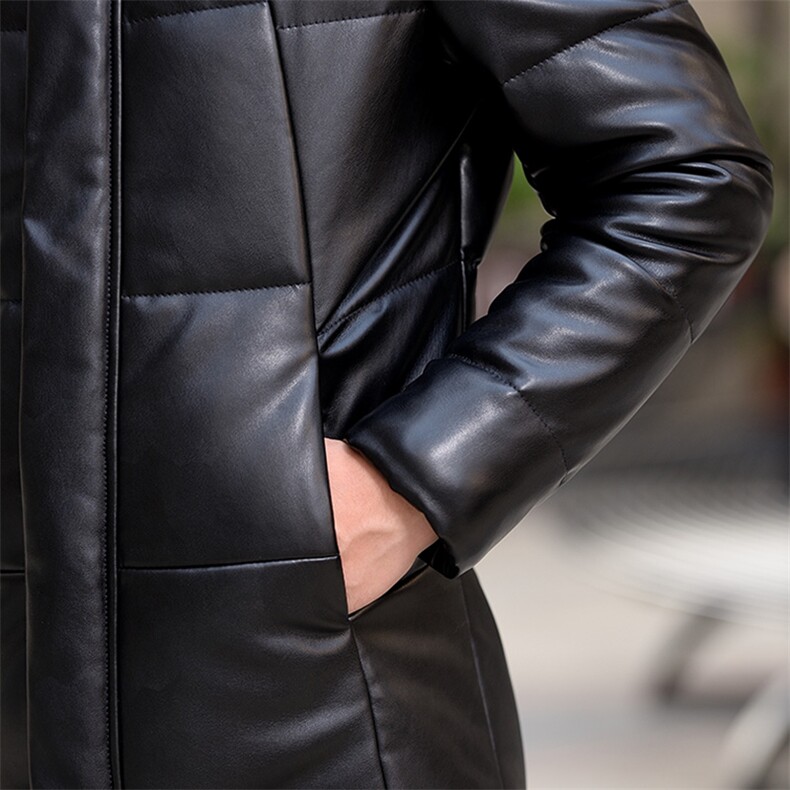 1719钱塘2021-1中长款连帽皮衣羽绒服600,男装皮衣,钱塘207-1