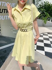 2022新款夏装连袖精致链条装饰腰带连衣裙，女装连衣裙，珂妮卡COOZIC